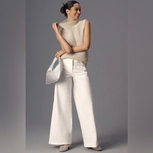 NWT! Anthropologie Maeve White Scallop Wide-Leg Pants - Size 30 🟤